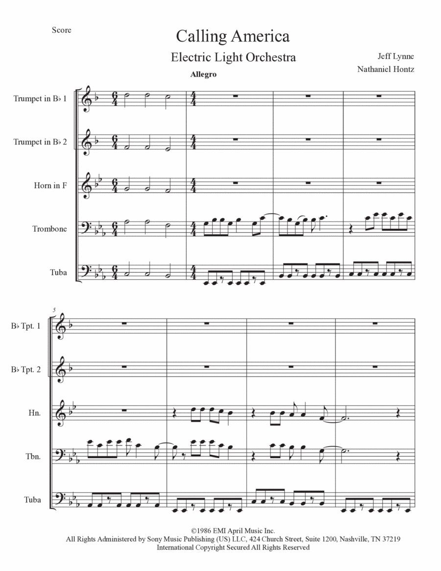 Calling America Brass Quintet scores gallery preview page 1