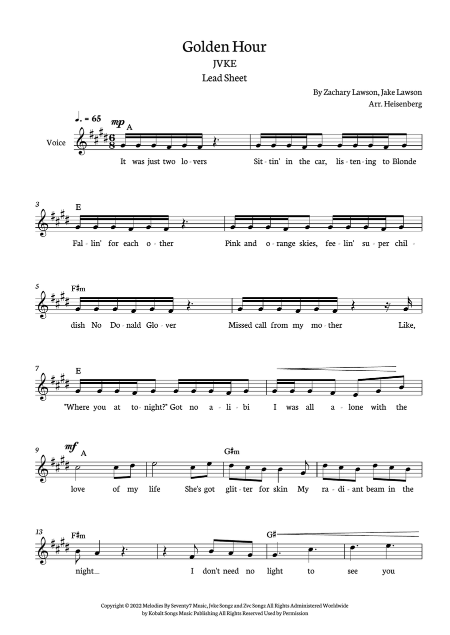 Golden Hour Golden Hour Piano scores gallery preview page 1