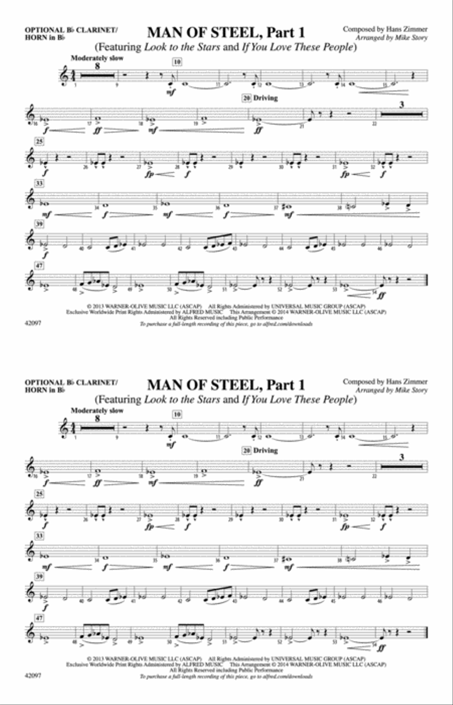 Man of Steel, Part 1: Optional Bb Clarinet/Horn in Bb Marching Band scores gallery preview page 1