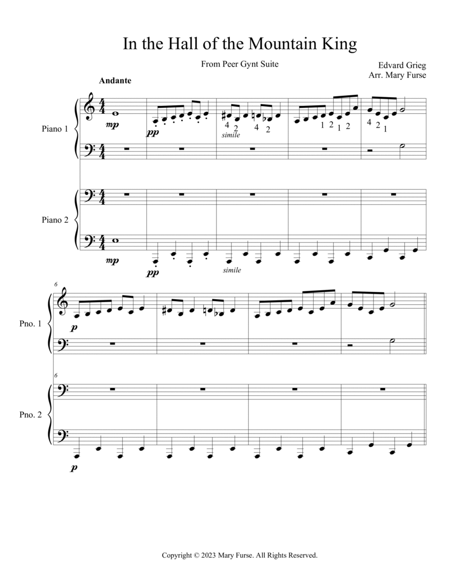 In the Hall of the Mountain King 1 Piano, 4-Hands scores gallery preview page 1