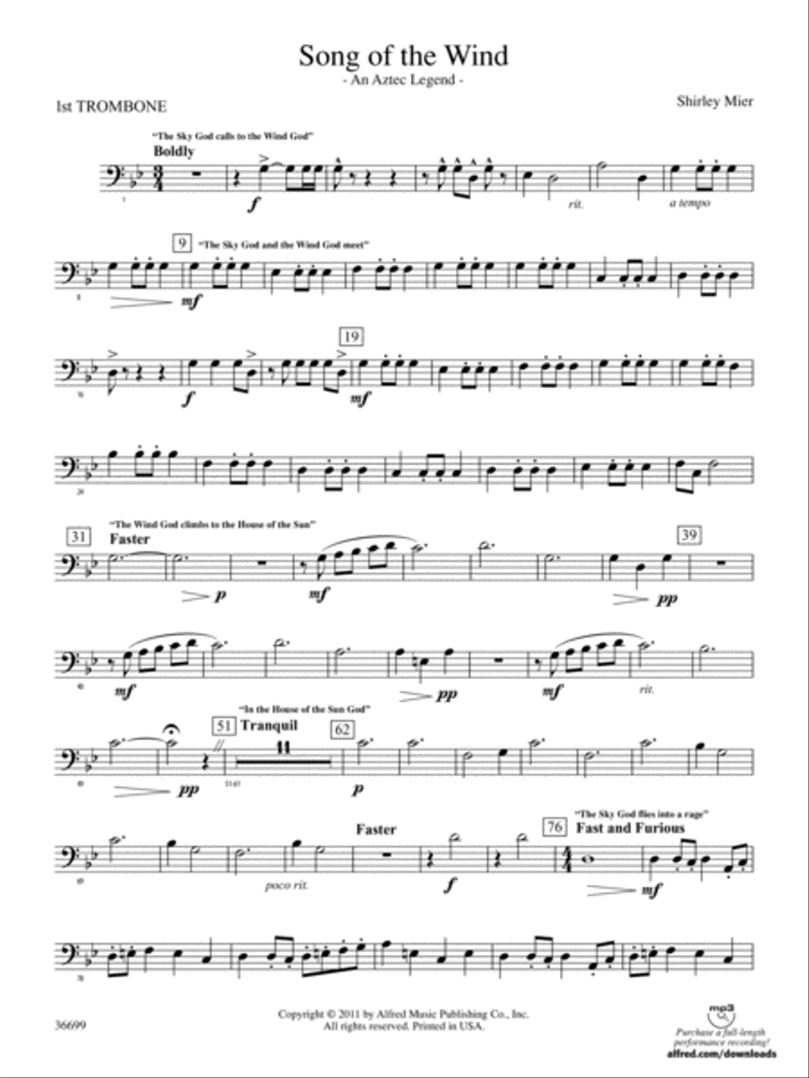 Song of the Wind: 1st Trombone Concert Band scores gallery preview page 1