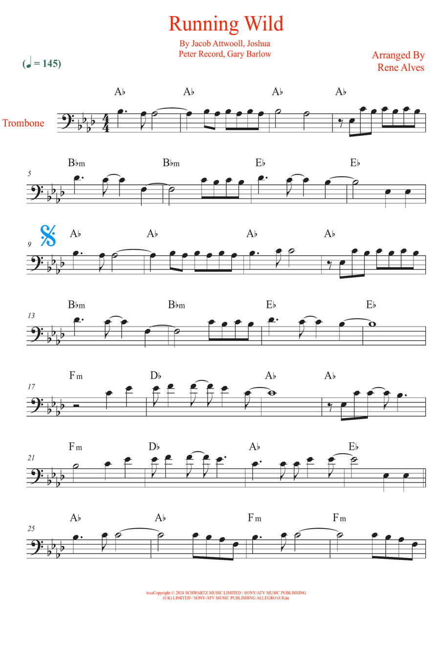 Running Wild Trombone Solo scores gallery preview page 1