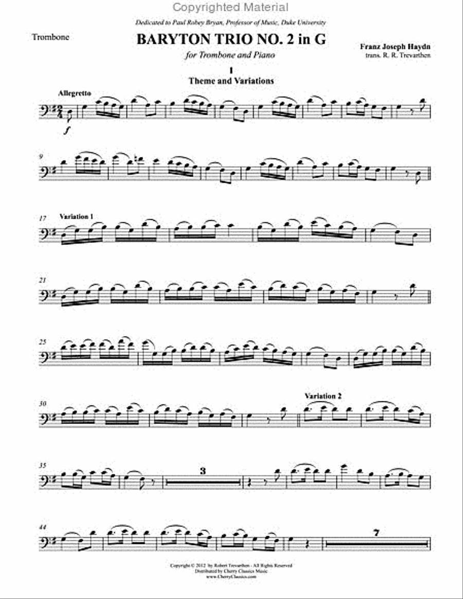 Six Baryton Trios for Trombone and Piano