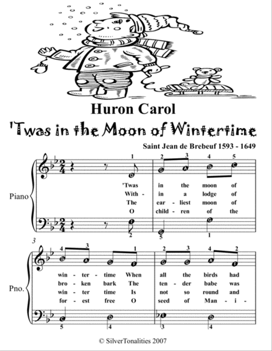 Huron Carol Twas In the Moon of Wintertime Easy Piano Sheet Music 2nd Edition Easy Piano scores gallery preview page 2