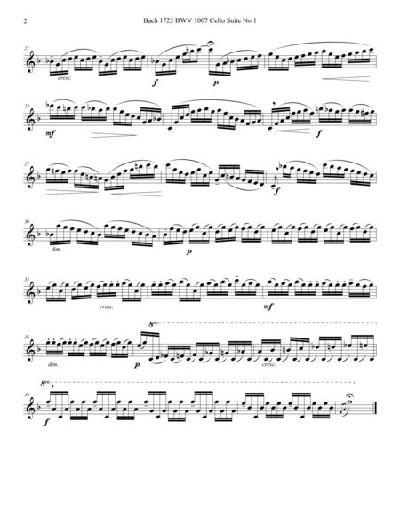 Bach 1723 BWV 1007 Cello Suite No 1 Prelude For Any Solo Woodwind