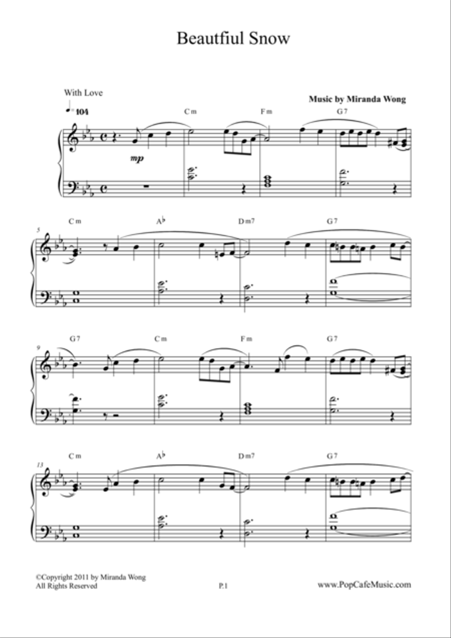 Beautiful Snow - Easy Piano Love Song 4-Part scores gallery preview page 1