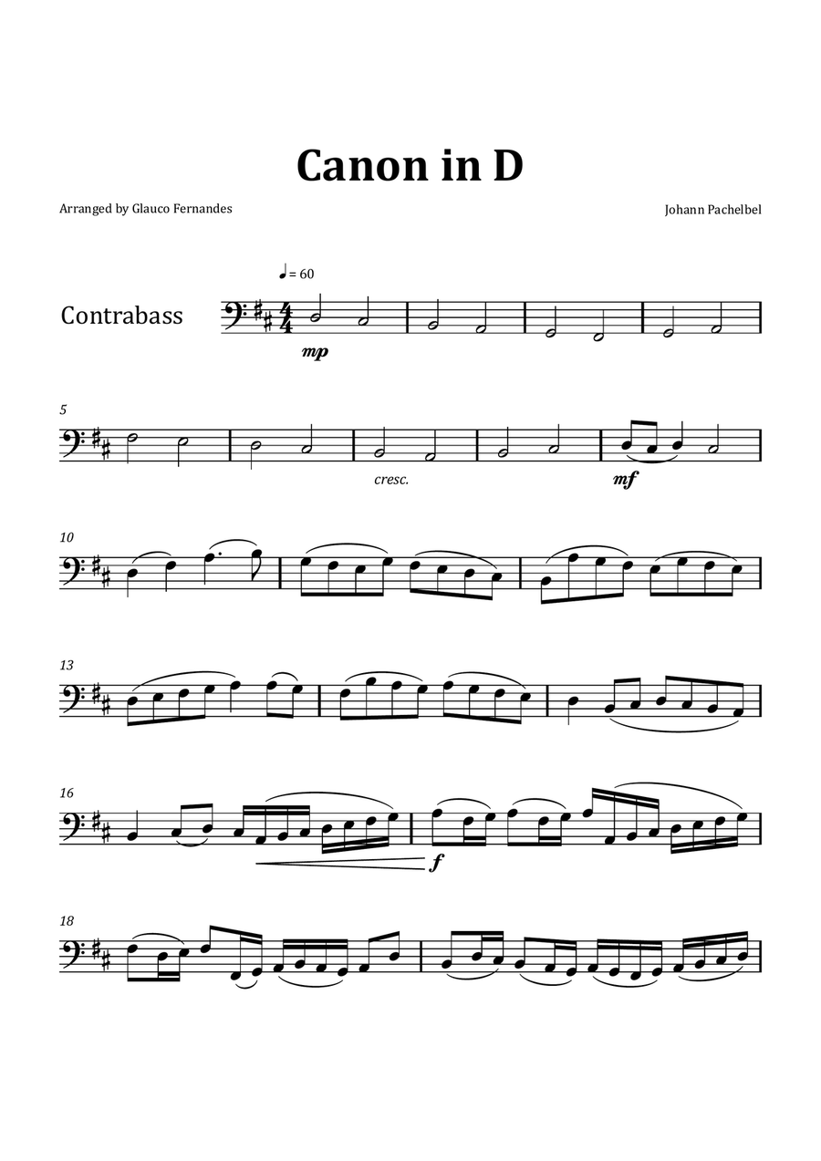 Canon by Pachelbel Double Bass Solo by Johann Pachelbel