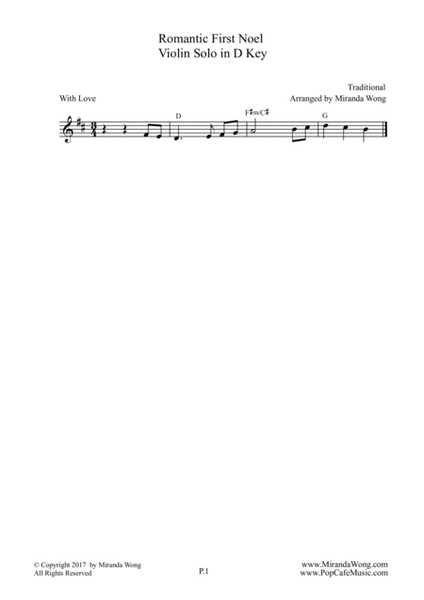 Romantic First Noel - Violin Solo in D Key (With Chords) image number null