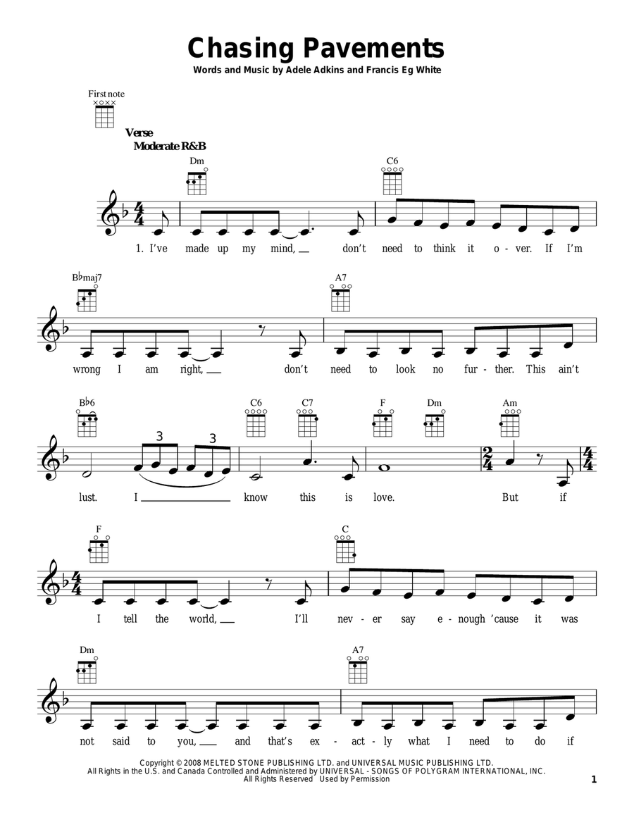 Chasing Pavements Chasing Pavements Ukulele scores gallery preview page 1