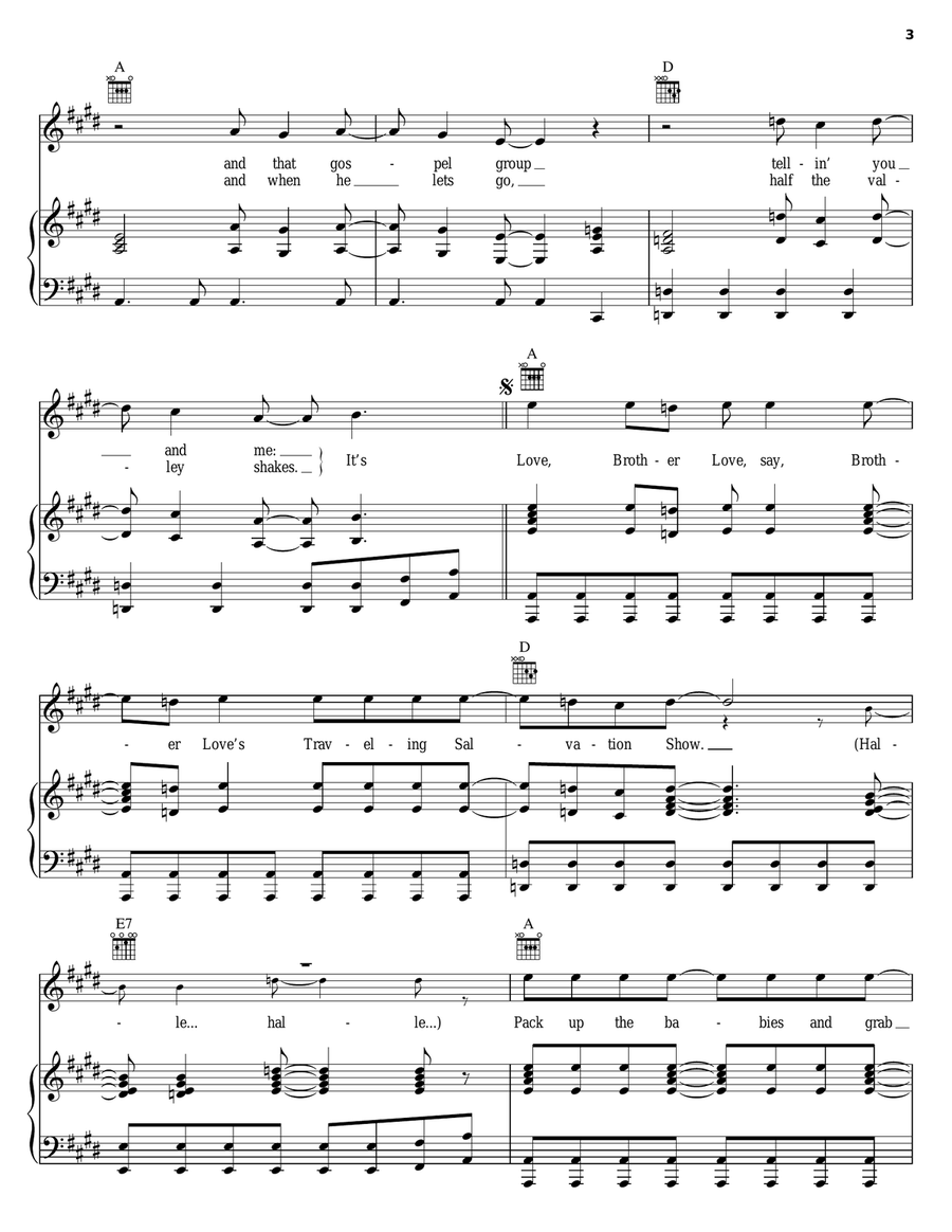 Brother Love's Traveling Salvation Show Piano, Vocal, Guitar scores gallery preview page 3