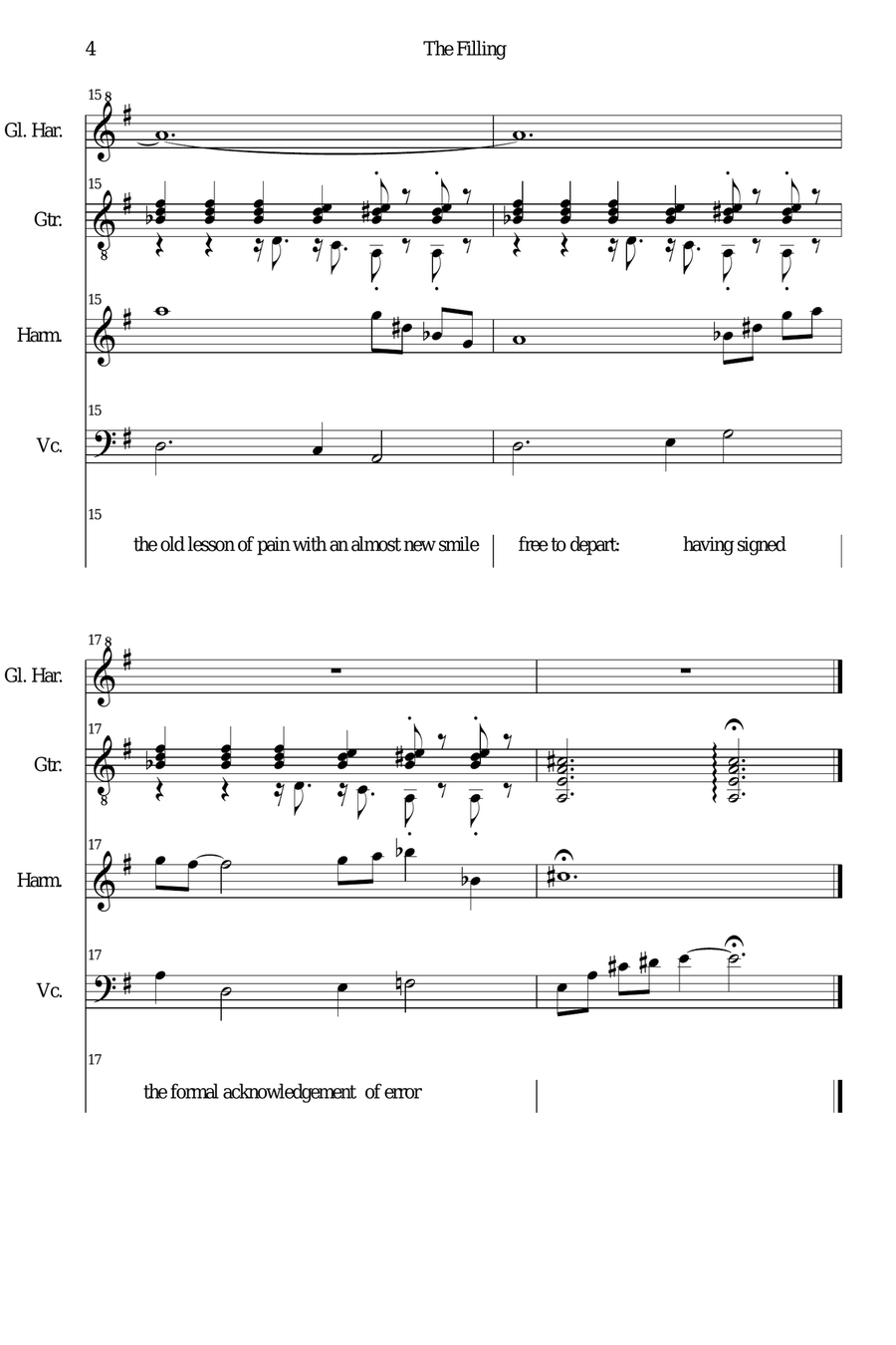 The Filling for spoken voice, cello, classical guitar, glass harmonica and harmonica Small Ensemble scores gallery preview page 4