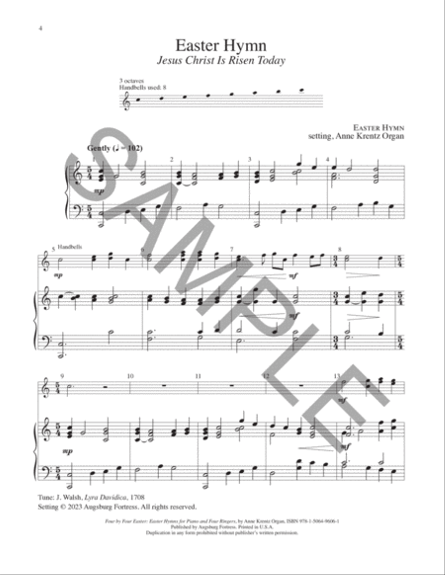 Four by Four Easter: Easter Hymns for Piano and Four Ringers Handbell Choir scores gallery preview page 3