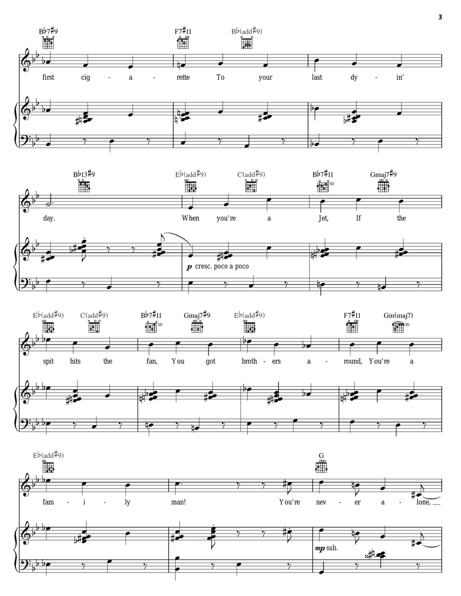 Jet Song (from West Side Story) Piano, Vocal, Guitar scores gallery preview page 3