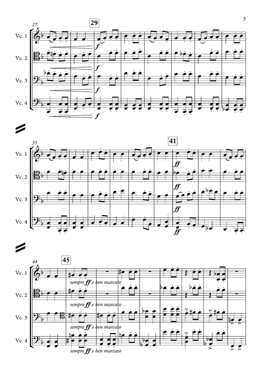 Mattachins (Sword Dance) [Movement 6 from Capriol Suite] {Cello Quartet} Chamber Orchestra scores gallery preview page 3