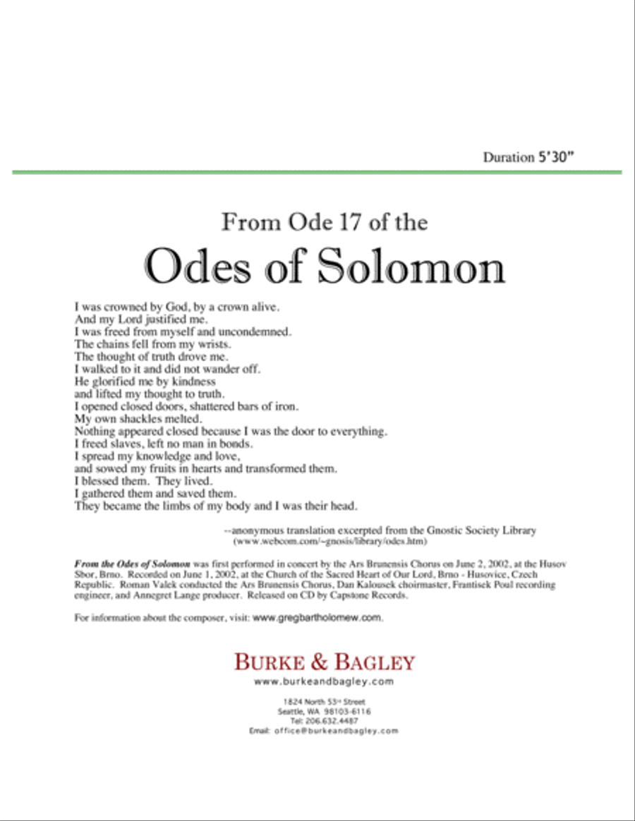 From Ode 17 of the Odes of Solomon 4-Part scores gallery preview page 2