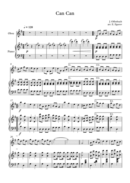 Can Can, Jacques Offenbach, For Oboe & Piano image number null