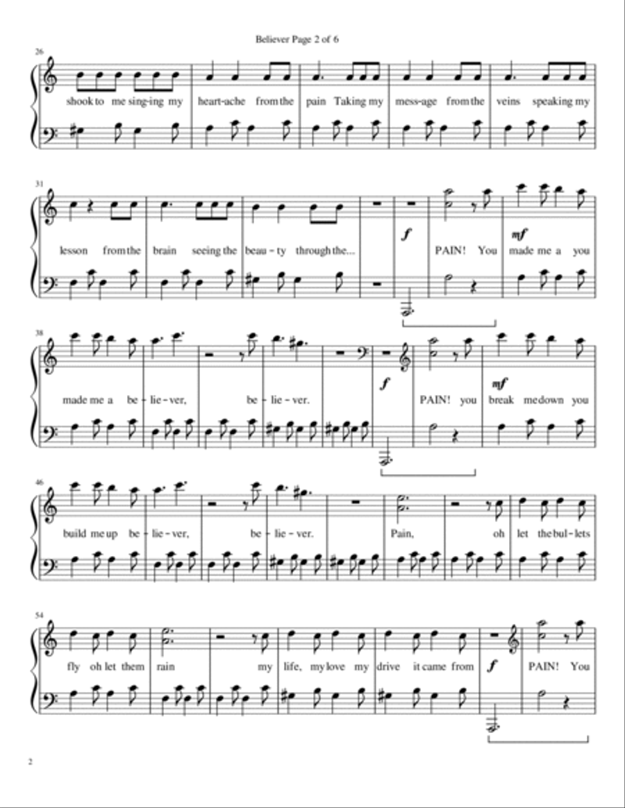 Believer Believer Easy Piano scores gallery preview page 2