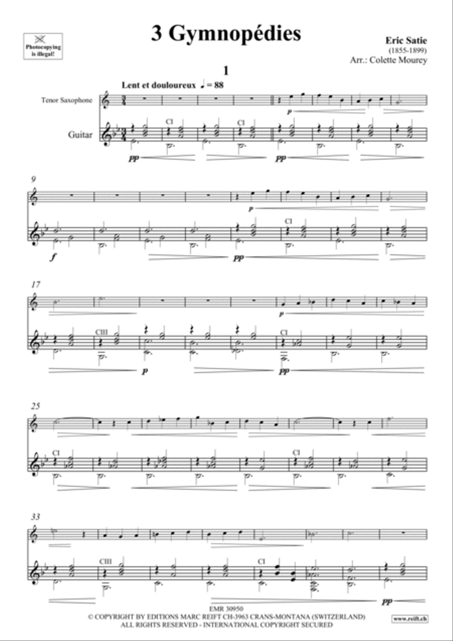 3 Gymnopedies Tenor Saxophone scores gallery preview page 4