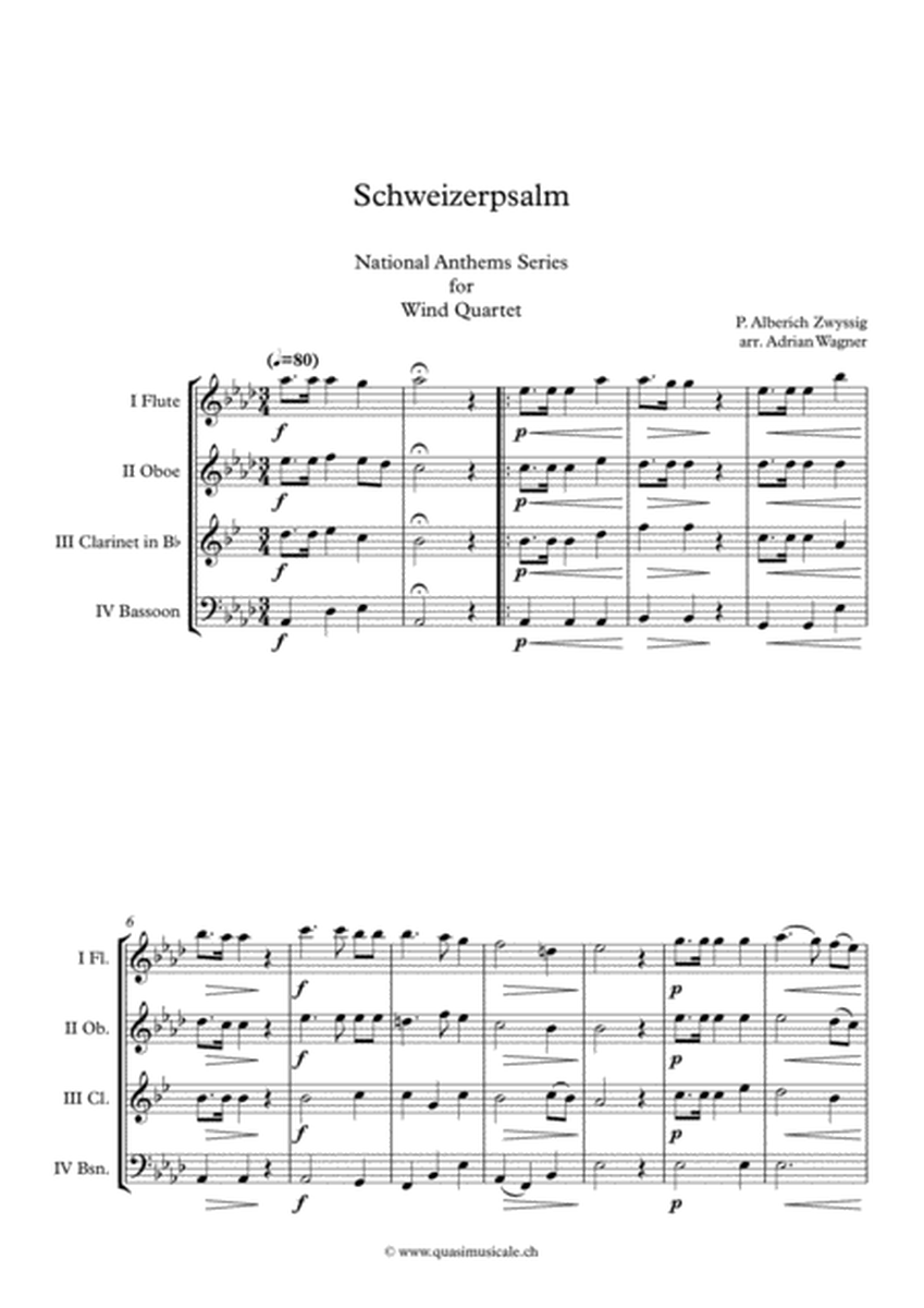 "Schweizerpsalm" (National Anthem of Switzerland) Wind Quartet arr. Adrian Wagner image number null