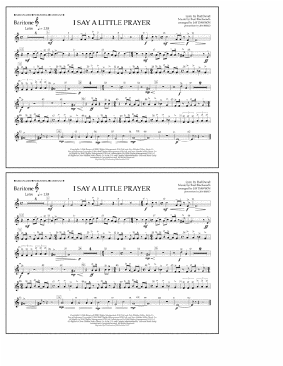 I Say a Little Prayer (arr. Jay Dawson) - Baritone T.C. Marching Band scores gallery preview page 1