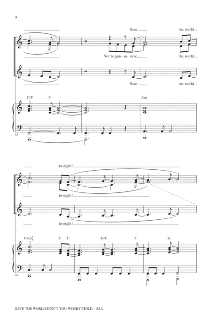 Save The World/Don't You Worry Child SSA scores gallery preview page 3