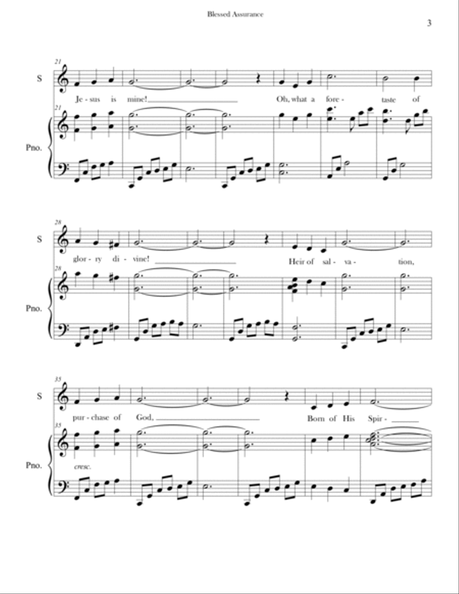 Blessed Assurance (Soprano and Advanced Piano) Soprano Voice scores gallery preview page 3