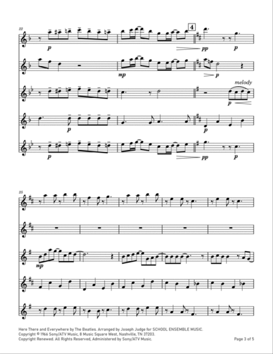 Here, There And Everywhere Saxophone Quartet scores gallery preview page 3