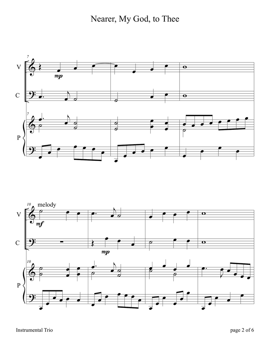 Nearer, My God, to Thee (Easy Violin and Cello Duet with Piano Accompaniment) Piano Trio scores gallery preview page 5