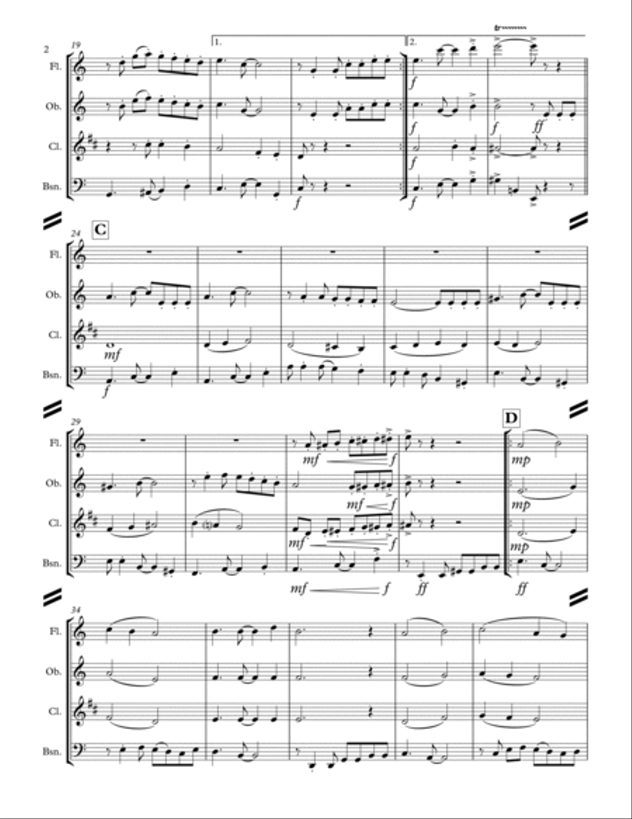 La Cucaracha (for Woodwind Quartet) Woodwind Quartet scores gallery preview page 3
