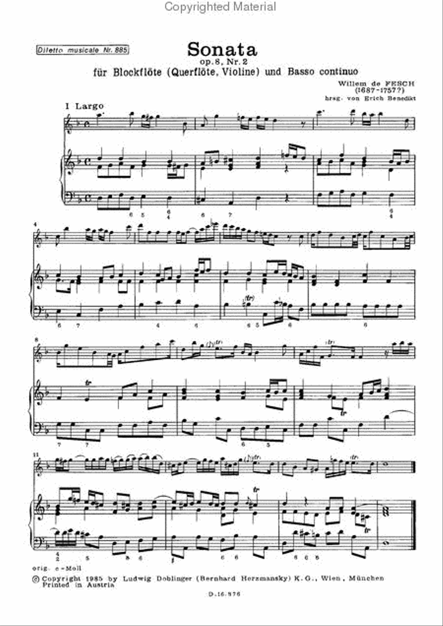 6 Sonaten op. 8, Sonata Nr. 2 d-moll Flute scores gallery preview page 2