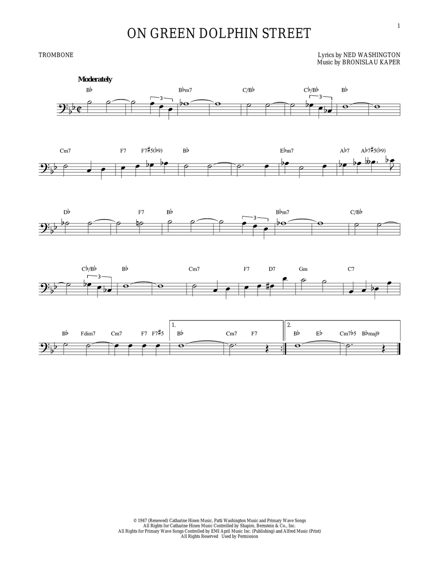 On Green Dolphin Street On Green Dolphin Street Trombone Solo scores gallery preview page 1