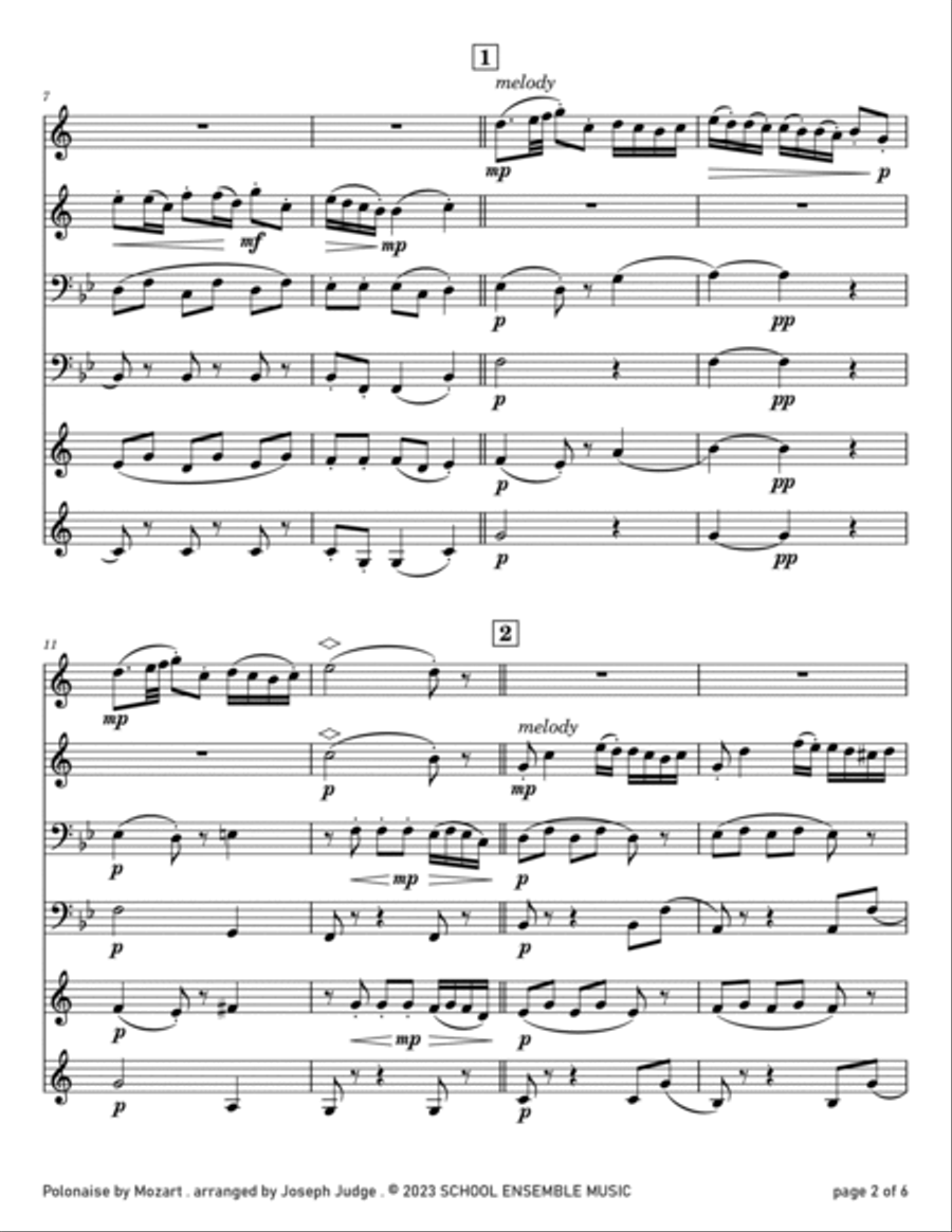 Polonaise by Mozart for Brass Quartet in Schools Brass Quartet scores gallery preview page 2