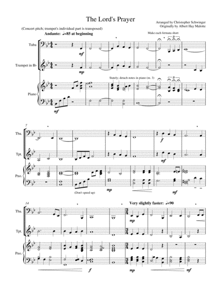 The Lord's Prayer - for tuba and piano with extra trumpet accompaniment