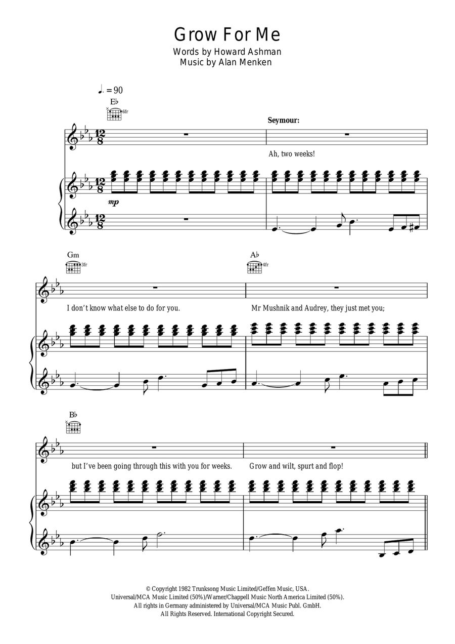 Grow For Me (from Little Shop of Horrors) Piano, Vocal scores gallery preview page 1
