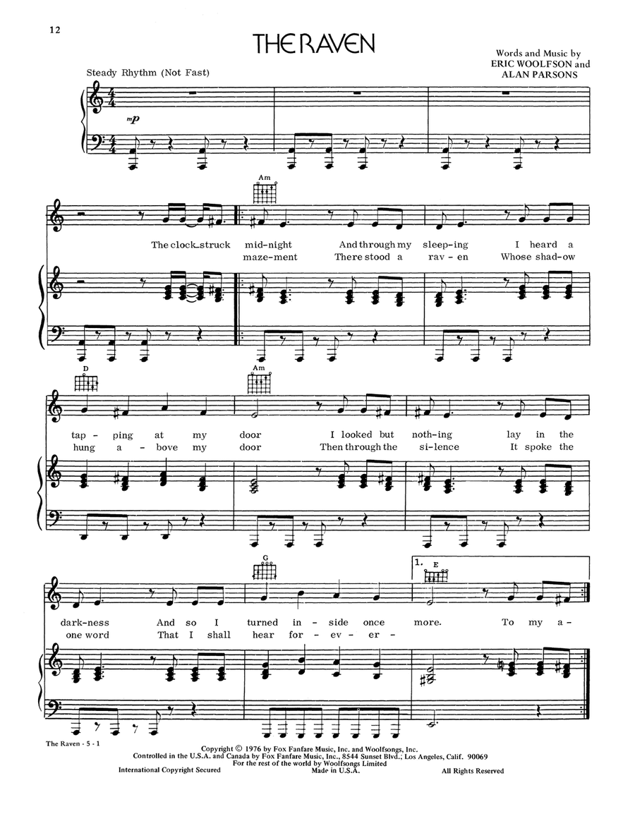 The Raven Piano, Vocal, Guitar scores gallery preview page 1