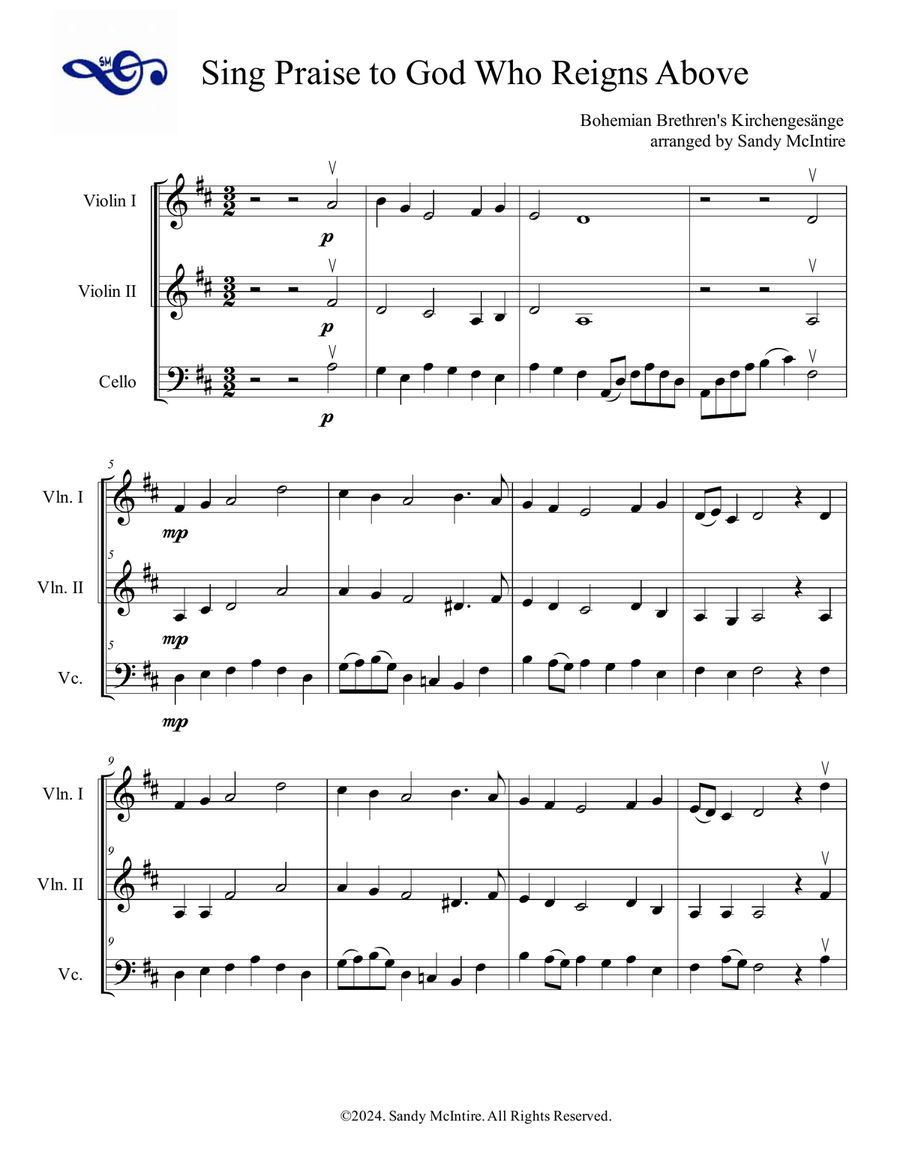 Sing Praise to God Who Reigns Above String Trio scores gallery preview page 1