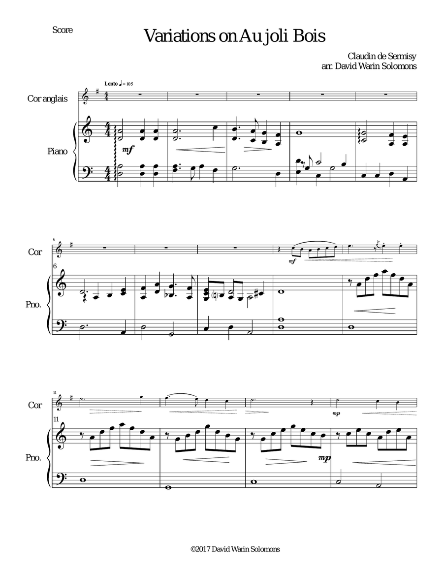 Variations on au Joli Bois for cor anglais and piano English Horn scores gallery preview page 1
