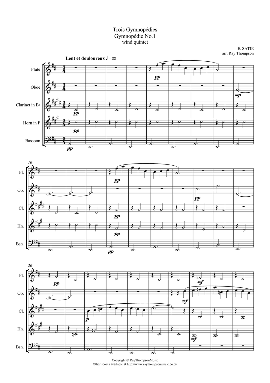 Satie: Trois Gymnopédies Nos.1,2 & 3 - wind quintet Woodwind Quintet scores gallery preview page 2