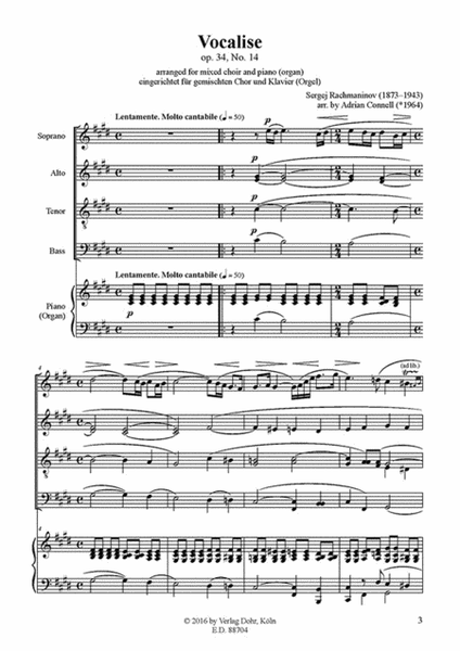 Vocalise (for mixed choir and piano (organ))