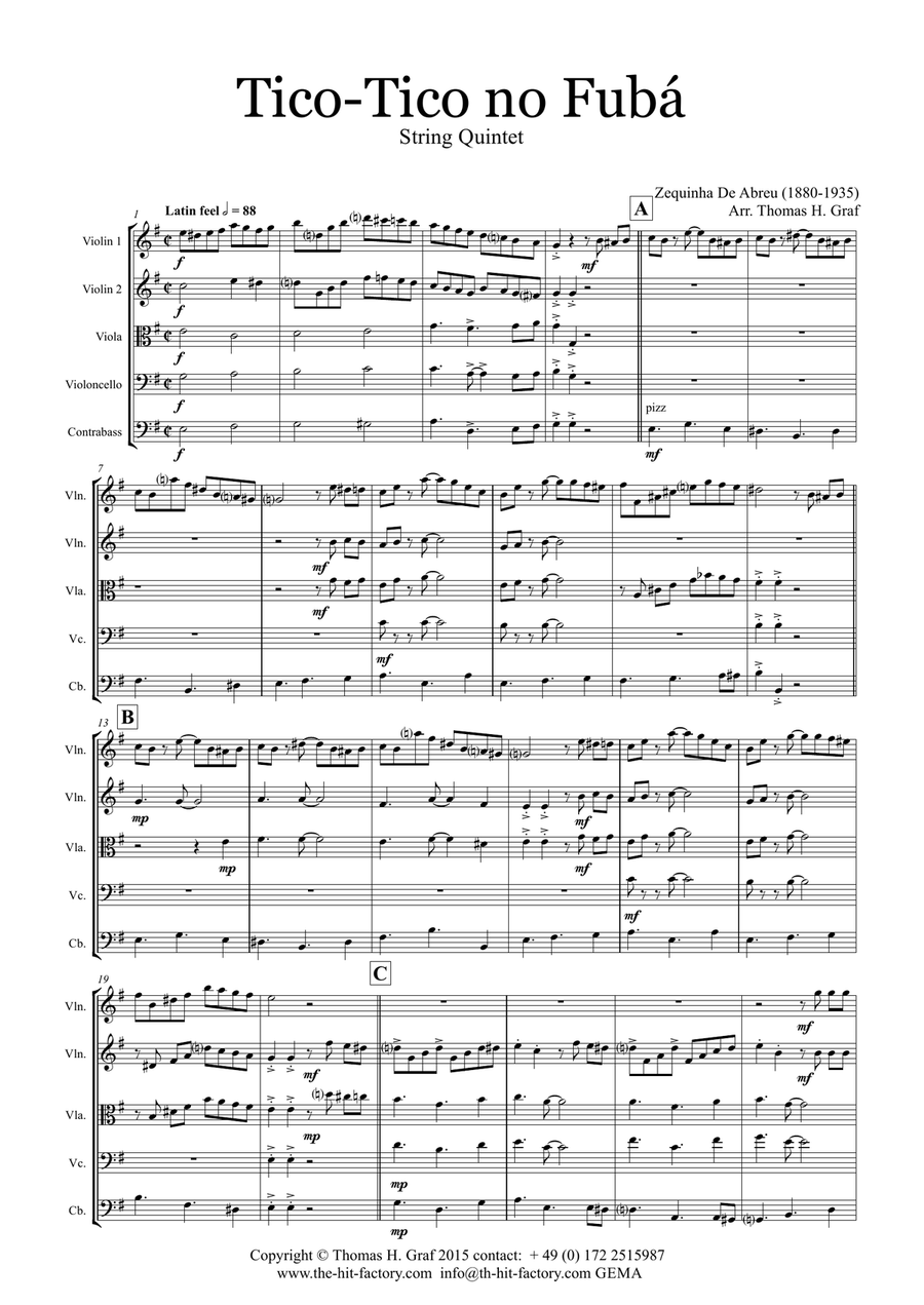 Tico-Tico no Fubá - Choro - String Quintet String Quartet scores gallery preview page 1