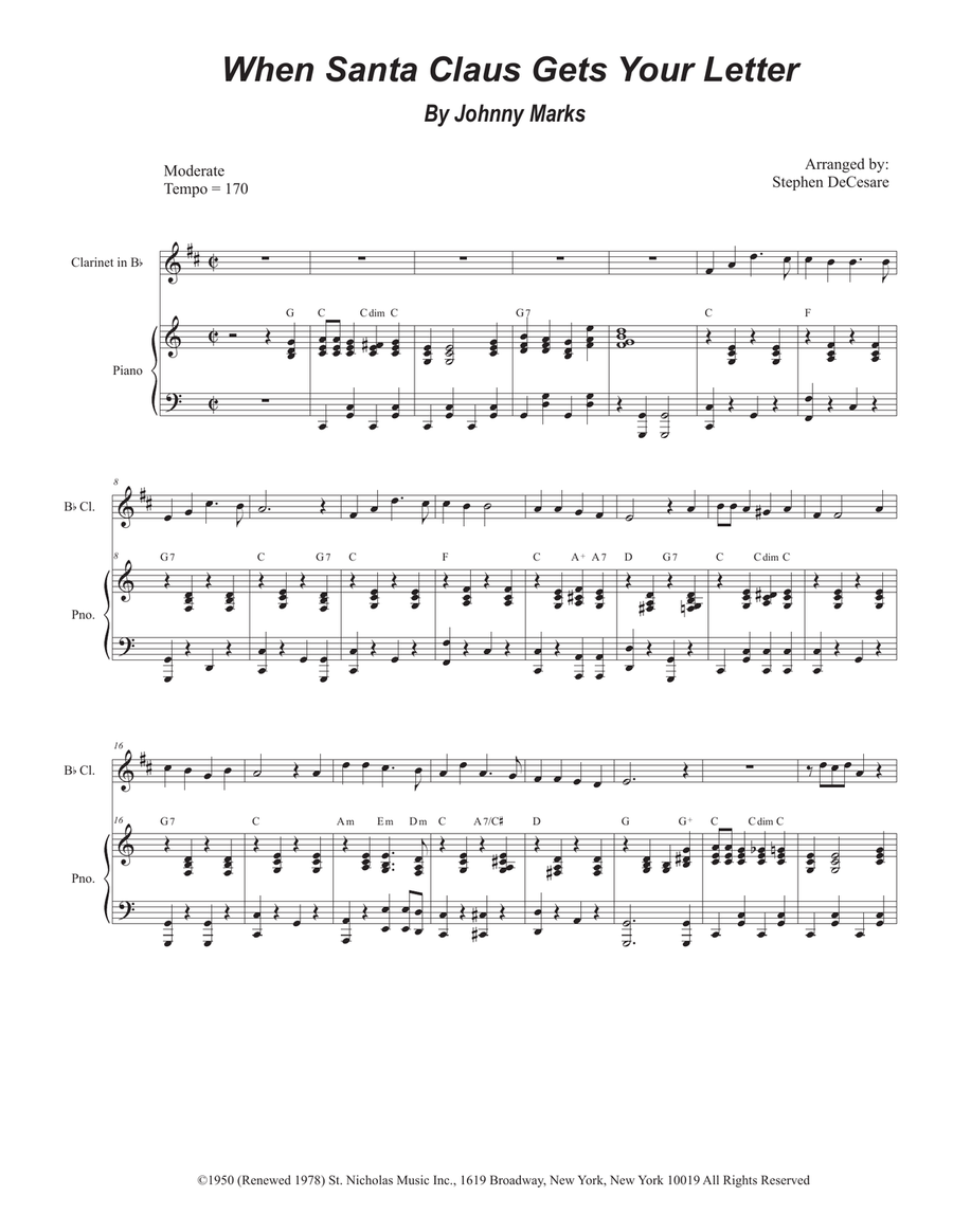 When Santa Claus Gets Your Letter Clarinet Solo scores gallery preview page 1
