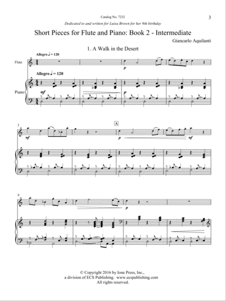 Short Pieces for Flute and Piano, Book 2: Intermediate Flute Solo scores gallery preview page 1