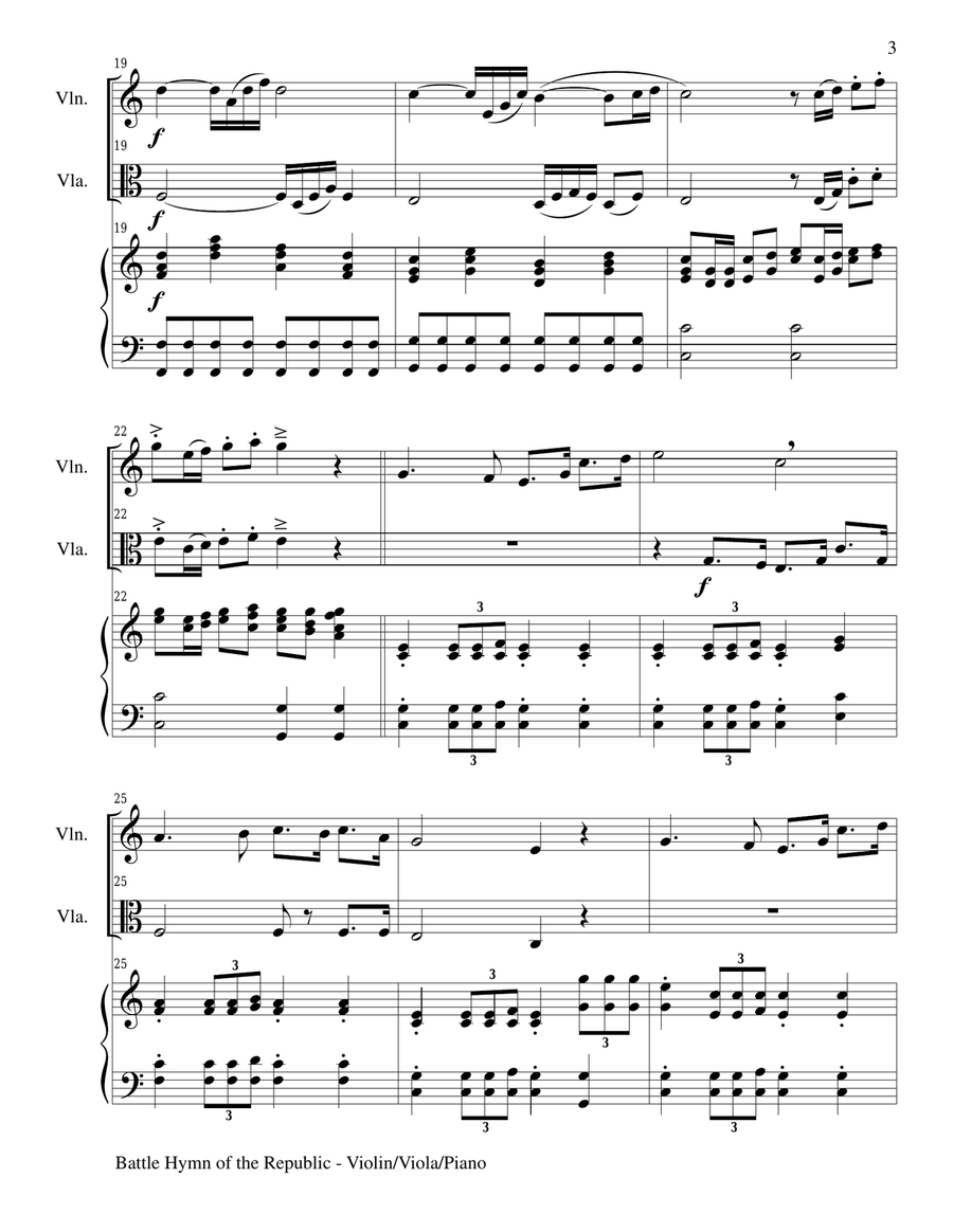 BATTLE HYMN OF THE REPUBLIC (Trio– Violin, Viola and Piano/Score and Parts) Piano Trio scores gallery preview page 3