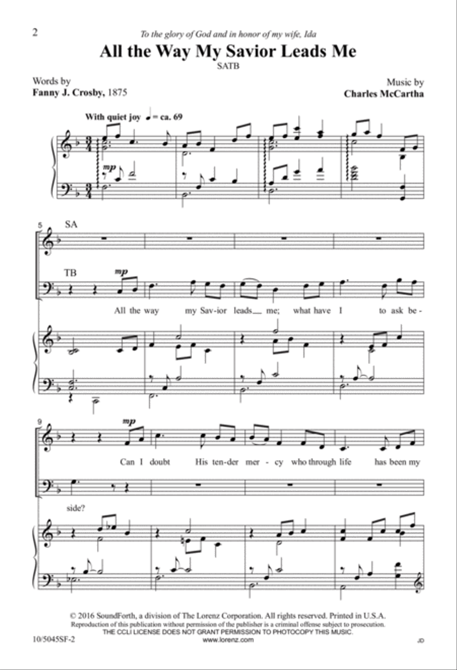 All the Way My Savior Leads Me 4-Part scores gallery preview page 2