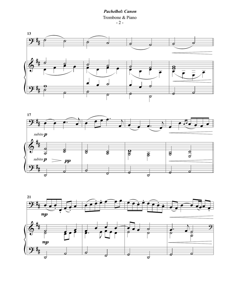 Pachelbel: Canon for Trombone & Piano Piano scores gallery preview page 2