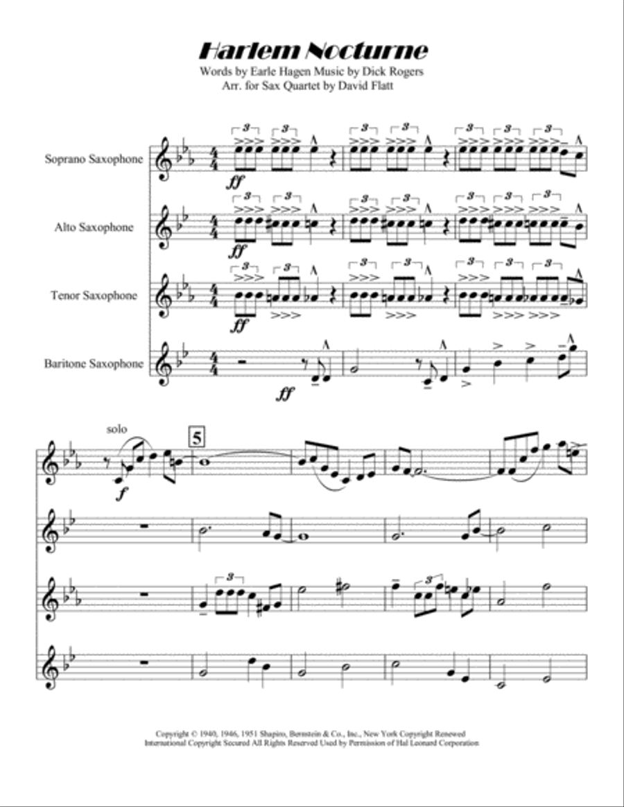 Harlem Nocturne Woodwind Quartet scores gallery preview page 1