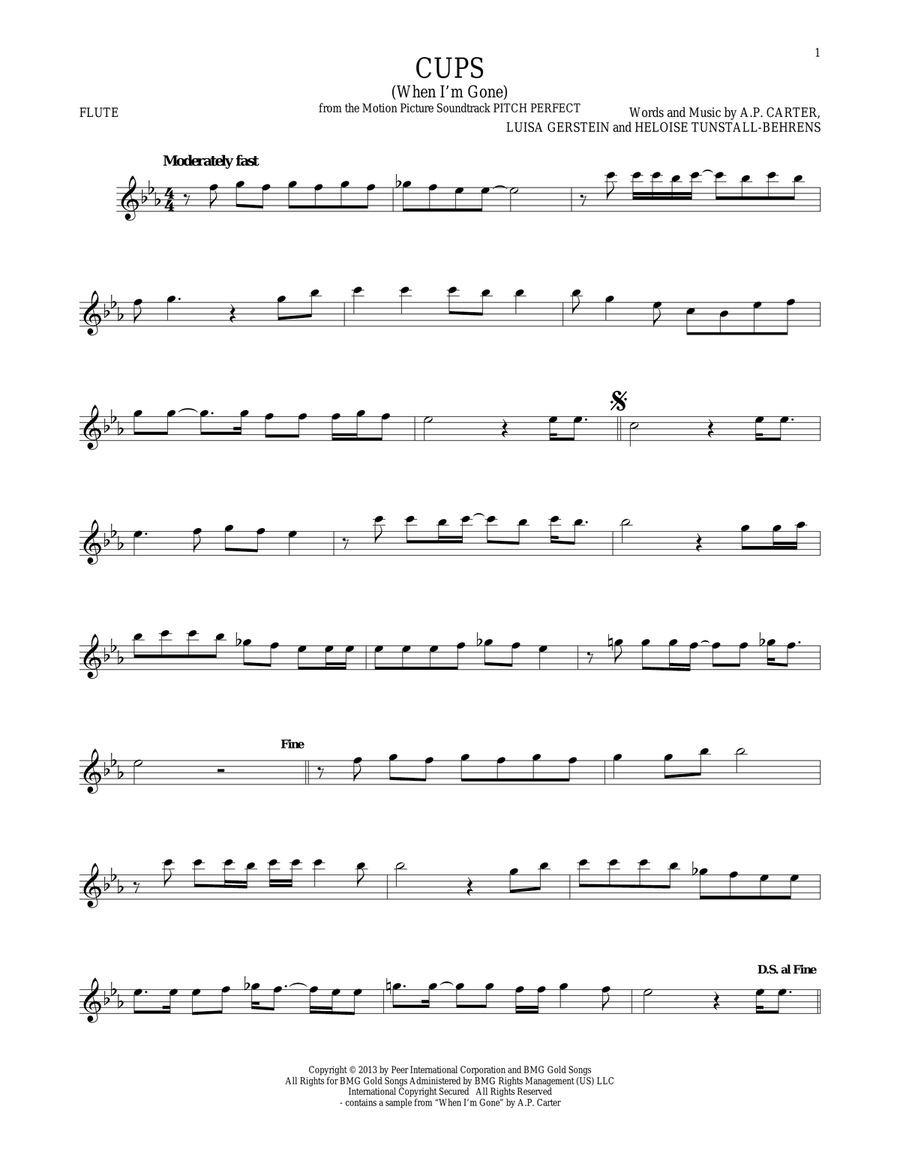 Cups (When I'm Gone) Cups (When I'm Gone) Flute Solo scores gallery preview page 1