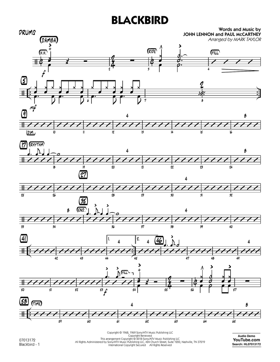 Blackbird - Drums Blackbird - Drums Jazz Ensemble scores gallery preview page 1