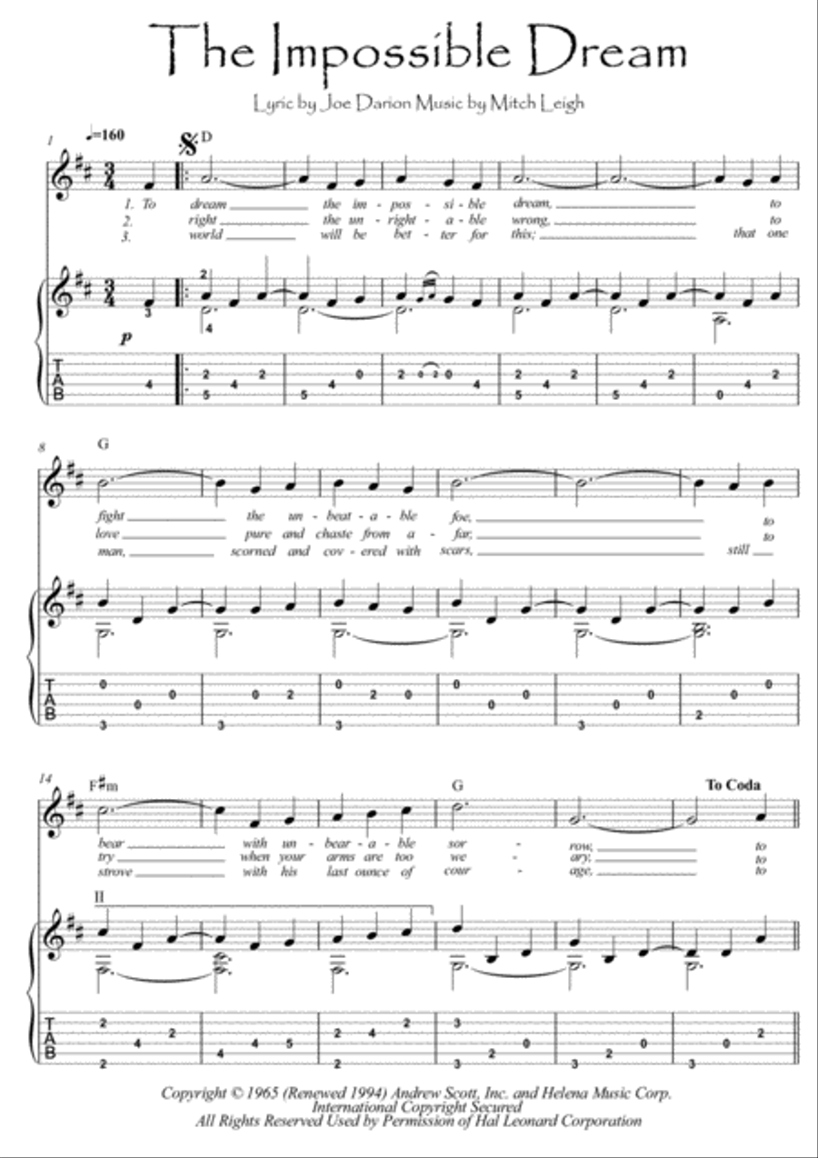 The Impossible Dream String Duet scores gallery preview page 1