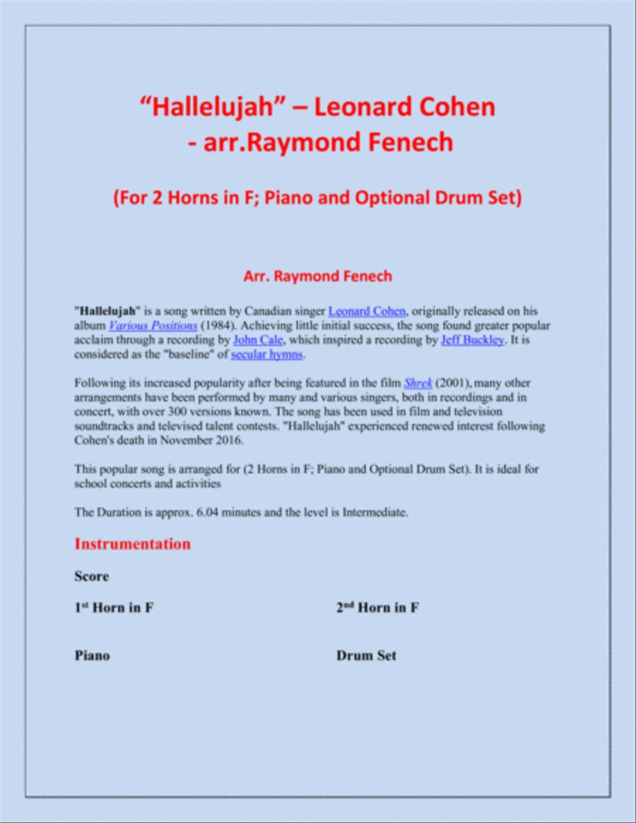 Hallelujah Brass Duet scores gallery preview page 2